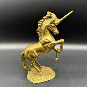 Vintage Mid Century Brass Unicorn Figure Figurine 8.25” Hollywood Regency Statue